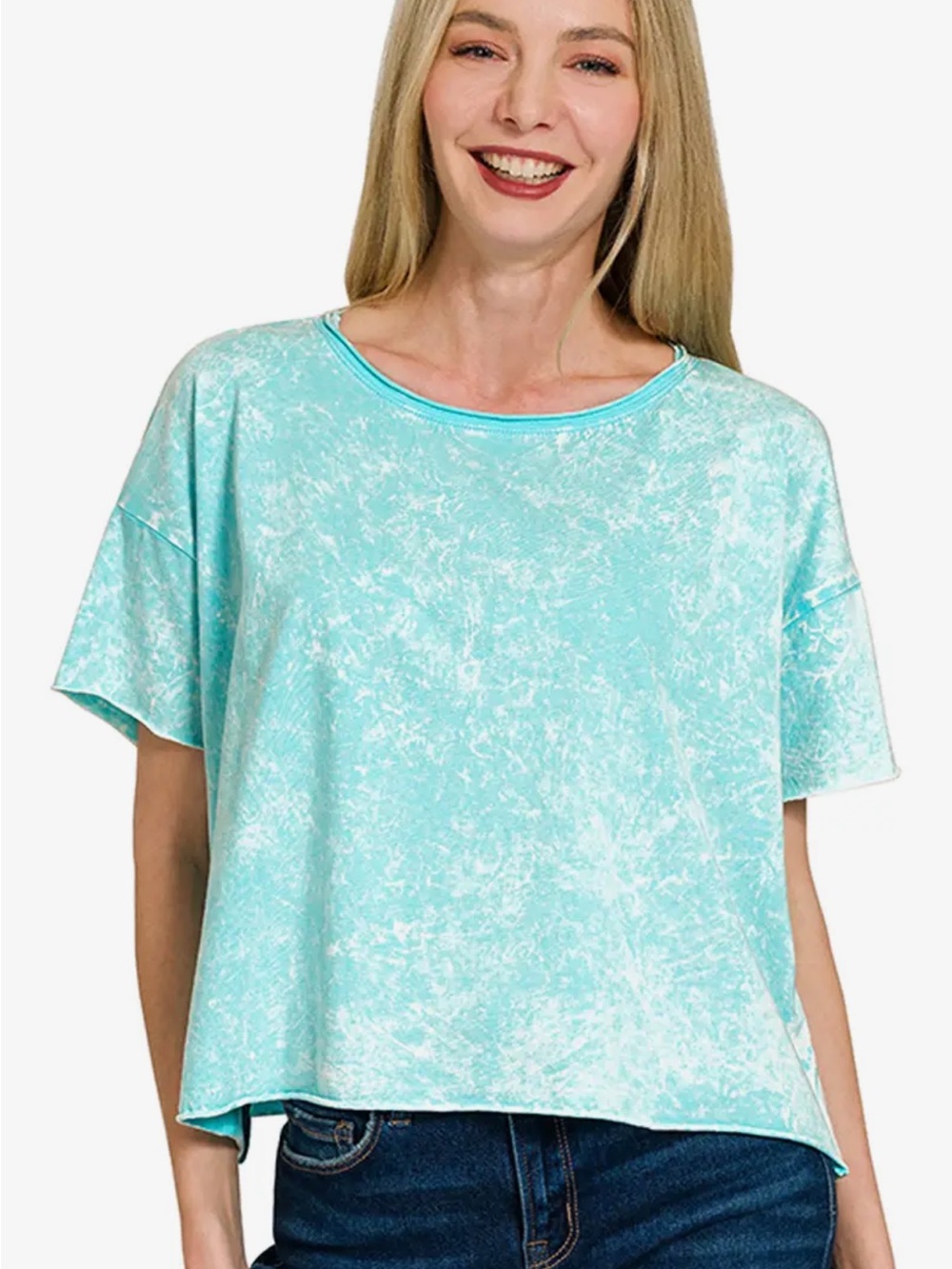 Mint Cropped Short Sleeve Tee -  Zenana - Picture 2 of 3